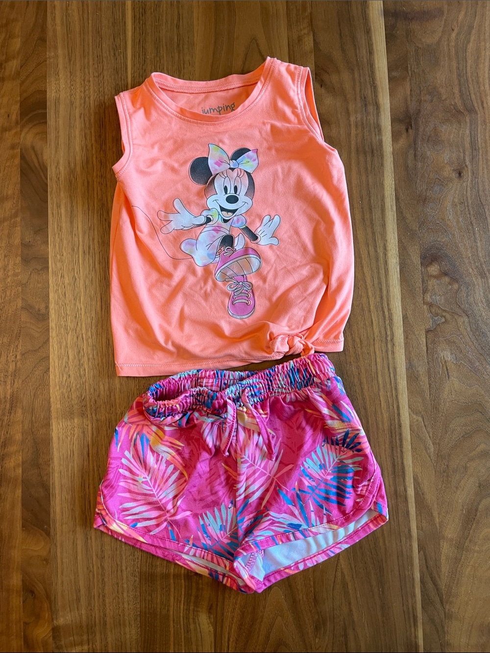 Disney Coral Minnie Tank with Pink Tropical Shorts Set